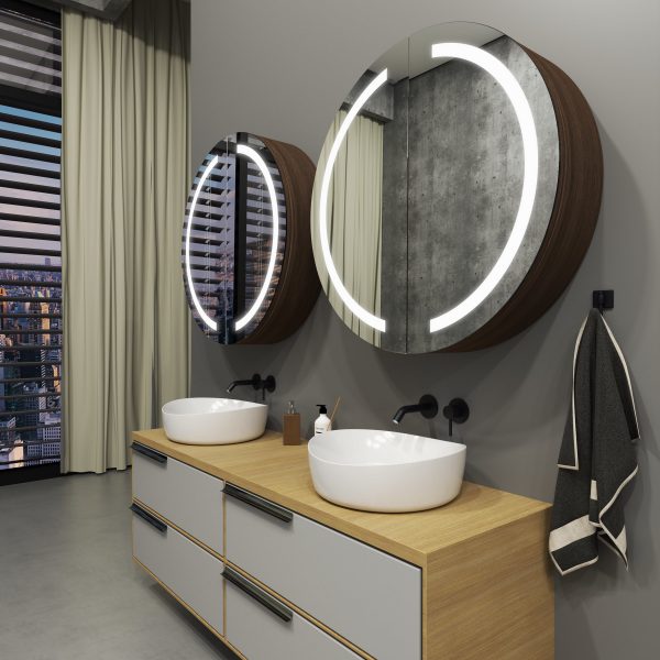 Diana Round Bathroom Cabinet With Led, Round Lighted Mirror Medicine Cabinet